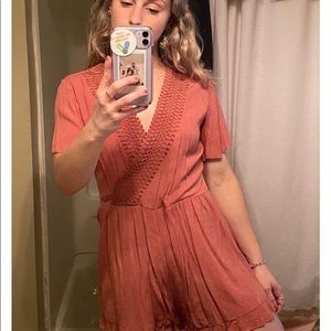 Peach lace romper